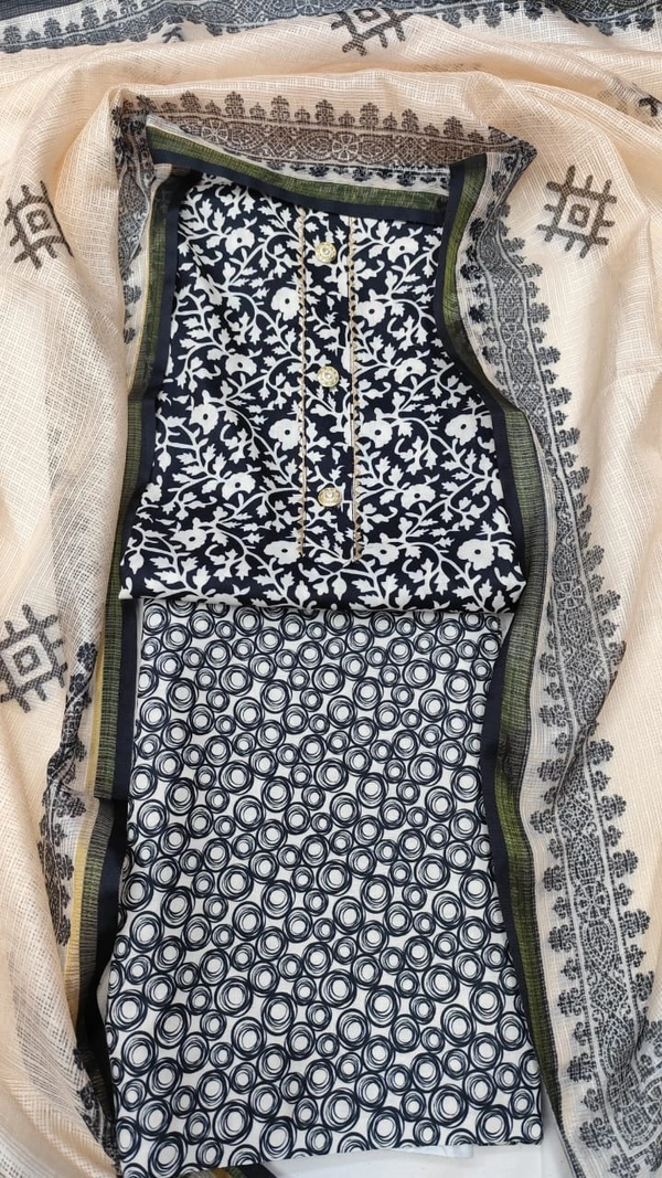 Arihant Creations Cotton Blend Printed Suit Set with Kota Doria Dupatta For Women’s Unstitched(Top 2.5m | Bottom 2.5m | Dupatta 2.25m)