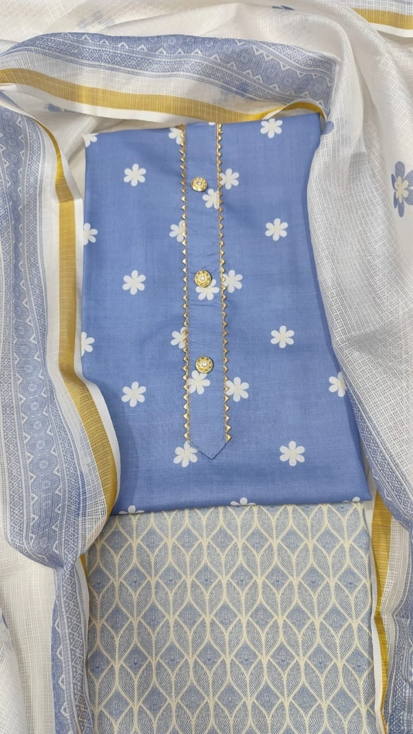 Arihant Creations Cotton Blend Printed Suit Set with Kota Doria Dupatta For Women’s Unstitched(Top 2.5m | Bottom 2.5m | Dupatta 2.25m)