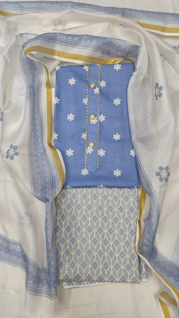 Arihant Creations Cotton Blend Printed Suit Set with Kota Doria Dupatta For Women’s Unstitched(Top 2.5m | Bottom 2.5m | Dupatta 2.25m)