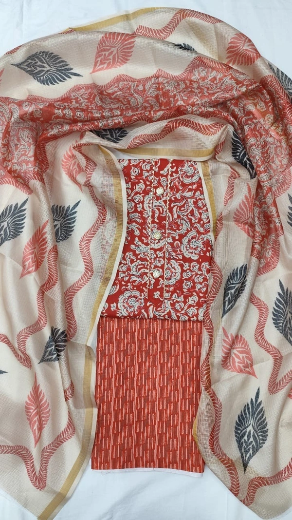 Arihant Creations Cotton Blend Printed Suit Set with Kota Doria Dupatta For Women’s Unstitched(Top 2.5m | Bottom 2.5m | Dupatta 2.25m)