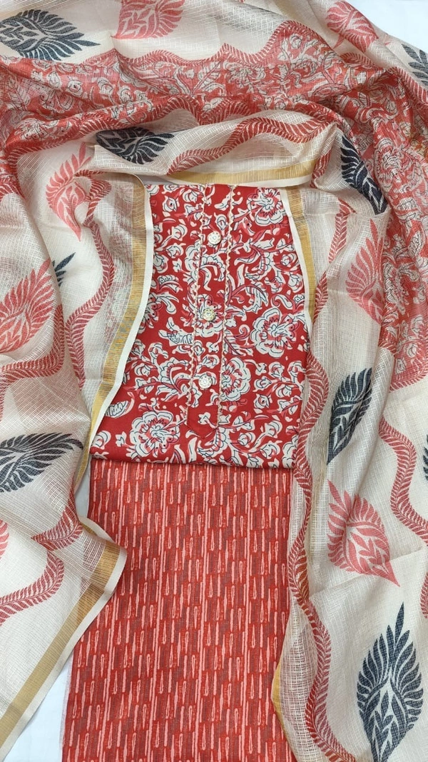 Arihant Creations Cotton Blend Printed Suit Set with Kota Doria Dupatta For Women’s Unstitched(Top 2.5m | Bottom 2.5m | Dupatta 2.25m)
