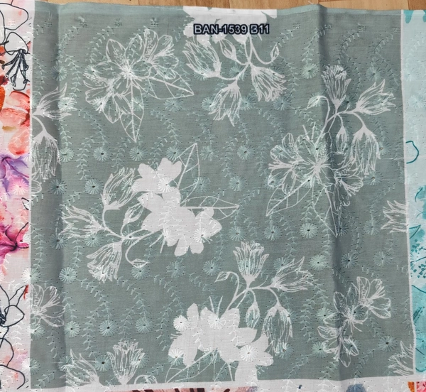 Arihant Creations Poly Cotton Chikankari Work Digital Print Fabric - Unstitched