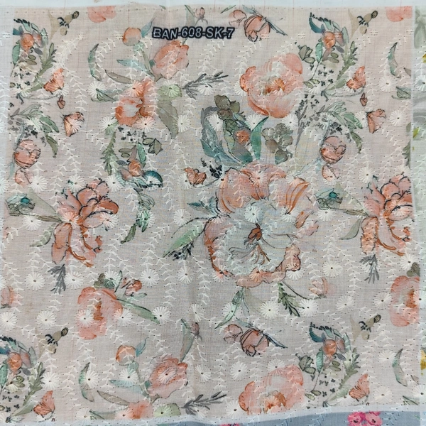 Arihant Creations Poly Cotton Chikankari Digital Print Fabric - Unstitched