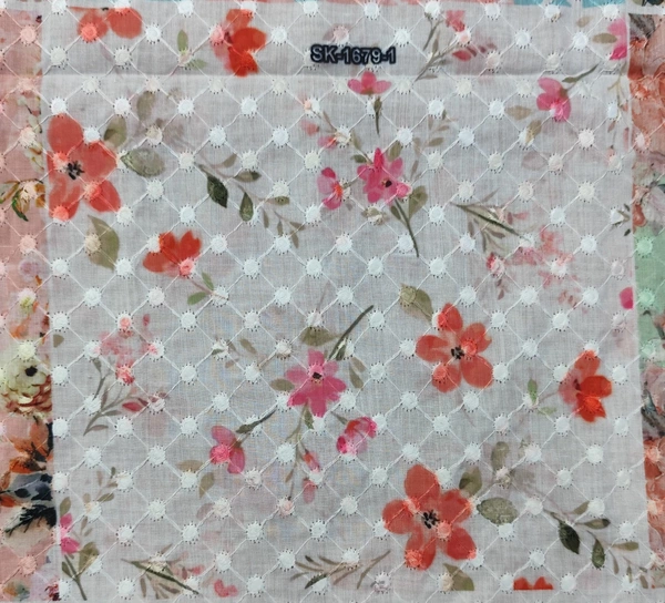 Arihant Creations Poly Cotton Chikankari Digital Print Fabric - Unstitched