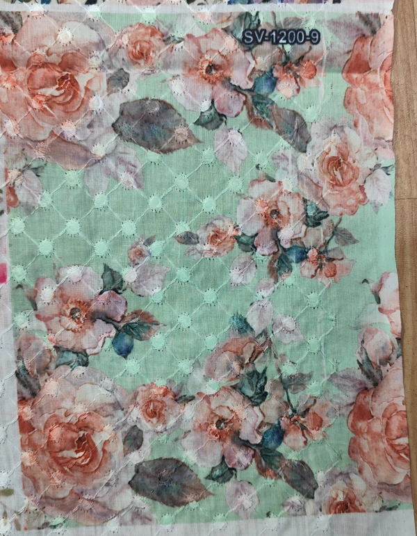 Arihant Creations Poly Cotton Chikankari Digital Print Fabric - Unstitched