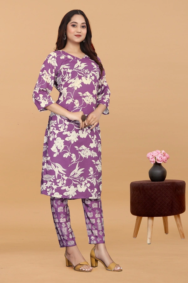 Arihant Creations Women's Purple Cotton Digital Printed Kurti & Pant Set - Comfortable & Stylish - XXL