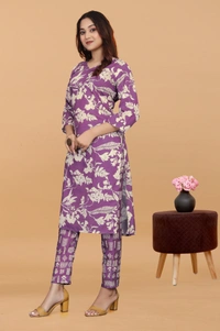 Arihant Creations Women's Purple Cotton Digital Printed Kurti & Pant Set - Comfortable & Stylish - XXL