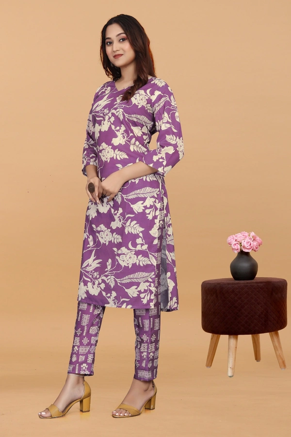 Arihant Creations Women's Purple Cotton Digital Printed Kurti & Pant Set - Comfortable & Stylish - XXL