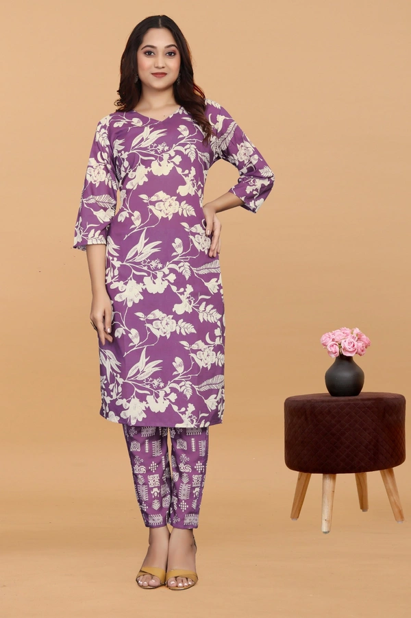 Arihant Creations Women's Purple Cotton Digital Printed Kurti & Pant Set - Comfortable & Stylish - XXL
