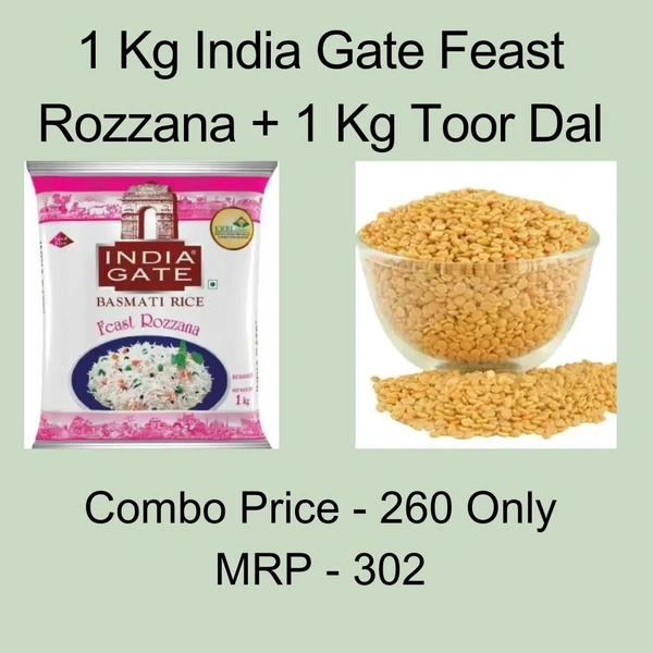 INDIA GATE Feast Rozzana Basmati Rice + Toor Dal Combo(1 Kg Each)
