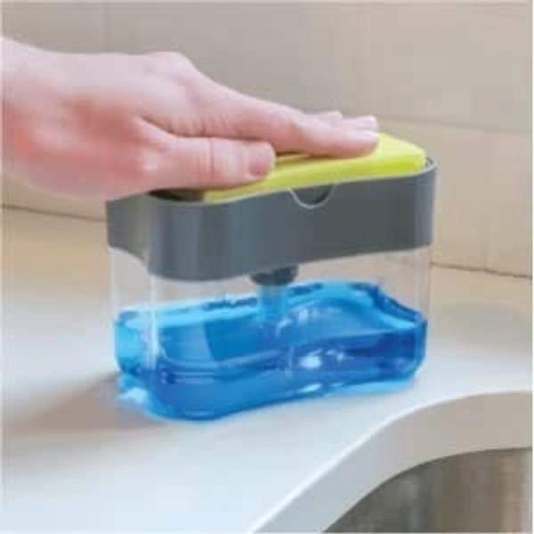 2-in-1 Soap Dispenser for Kitchen and Sponge Holder Dish Soap Dispenser Kitchen Sink dishwashing for Dishwasher Liquid Holder Instant Refill Durable (Soap Dispenser) Plastic (Square) - 10L x 10W x 10H Centimeters