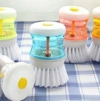 Dish/Washbasin Plastic Cleaning Brush with Liquid Soap Dispenser, Multicolour (pack of 3) - 10L x 10W x 10H Centimeters