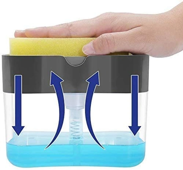 2-in-1 Soap Dispenser for Kitchen and Sponge Holder Dish Soap Dispenser Kitchen Sink dishwashing for Dishwasher Liquid Holder Instant Refill Durable (Soap Dispenser) Plastic (Square) - 10L x 10W x 10H Centimeters