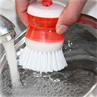 Dish/Washbasin Plastic Cleaning Brush with Liquid Soap Dispenser, Multicolour (pack of 3) - 10L x 10W x 10H Centimeters