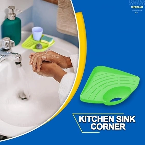 Kitchen Sink Corner Tool With Tray Storage Organizer Rack For Soap Dish Wash Basin (Plastic, Green), Pack Of 1, Sinks - 27 x 19.5 x 5.5 Centimeters, Mint Green