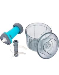 Plastic Manual Hand Press Push Chopper with Stainless Steel 4 Blades and Lock Unlock System for Effortless Chopping Fruits and Vegetable Cutting Machine (650 Ml) - 8D x 10W x 12H Centimeters, Riptide