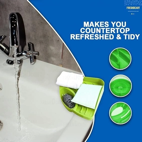 Kitchen Sink Corner Tool With Tray Storage Organizer Rack For Soap Dish Wash Basin (Plastic, Green), Pack Of 1, Sinks - 27 x 19.5 x 5.5 Centimeters, Mint Green