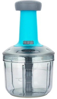 Plastic Manual Hand Press Push Chopper with Stainless Steel 4 Blades and Lock Unlock System for Effortless Chopping Fruits and Vegetable Cutting Machine (650 Ml) - 8D x 10W x 12H Centimeters, Riptide