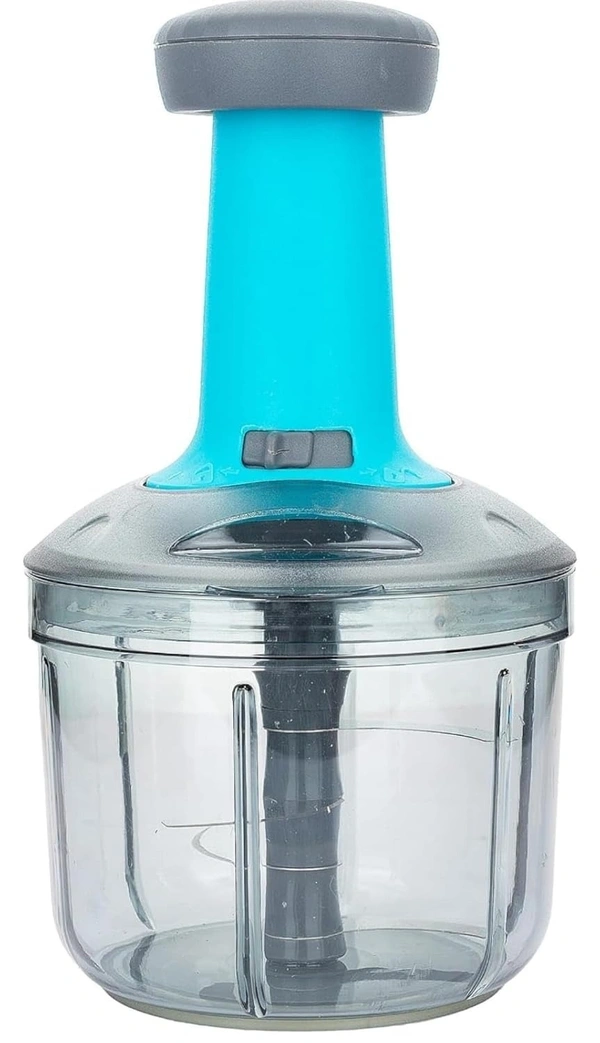 Plastic Manual Hand Press Push Chopper with Stainless Steel 4 Blades and Lock Unlock System for Effortless Chopping Fruits and Vegetable Cutting Machine (650 Ml) - 8D x 10W x 12H Centimeters, Riptide