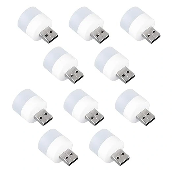 Mini USB LED Light | Plug in Night Light Bulb | USB Light for Laptop | Portable USB LED lamp | Portable Car Bulb for Bedroom Bathroom & Kitchen Use (10 pcs) | - 40D x 30W x 30H, White