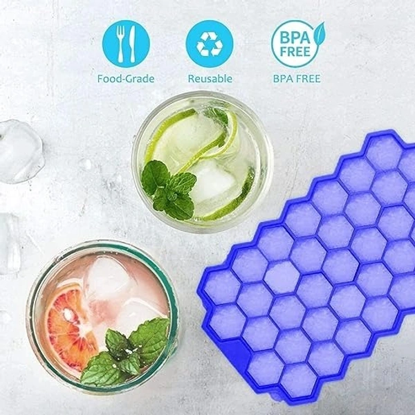 Flexible Silicone Honeycomb 37 Cavity Ice Cube Tray for Freezer Moulds Small Cubes Whiskey Fridge Bar Soft Ice Cube Tray -Pack of 1