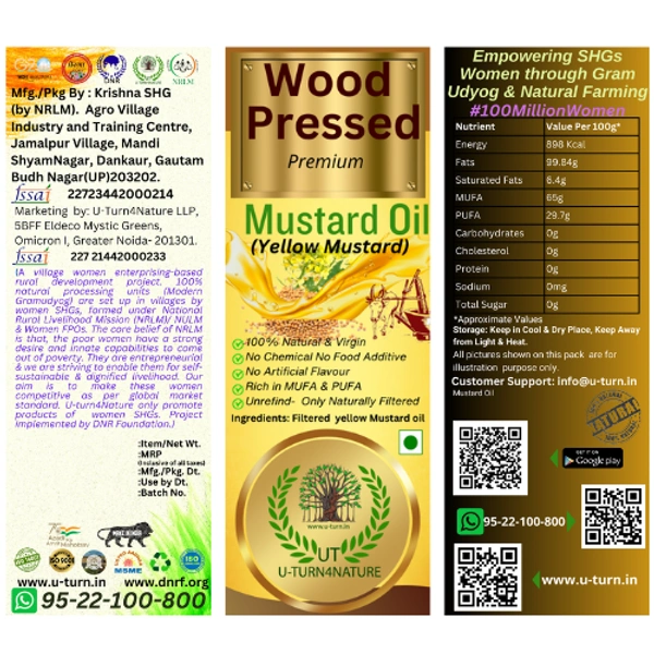 Wood-Cold Pressed Yellow Mustard Oil, 100% Natural - 1LX5