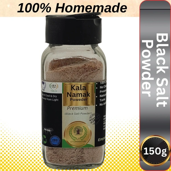 Premium Black Salt Powder/ Kala Namak Sprinkler Glass Jar - 150g