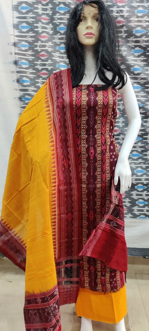 101455 Sambalpuri Handloom Dress Material With Dupatta Set