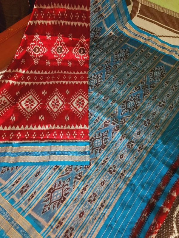 Pata Pure mulberry silk Odisha handloom pointed temple border body bandha khandua saree without blouse...Sktjuly15