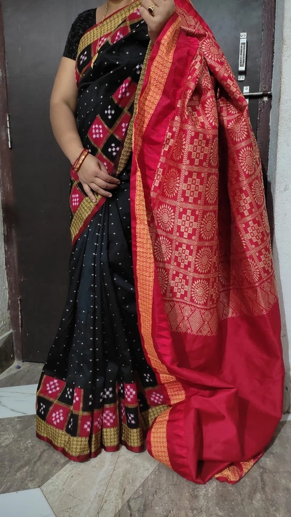 100792 Sambalpuri With Silk Patchwork Saree - Black