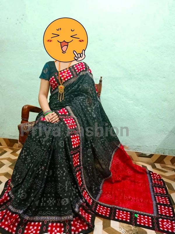 100875 Sambalpuri Patchwork Saree  - Black