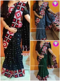 100906 Sambalpuri Handloom Cotton Patchwork Saree With Blause - Fun Green