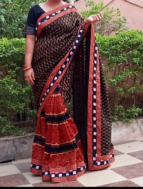 100978Sambalpuri Handloom Cotton Patchwork Saree With Blause