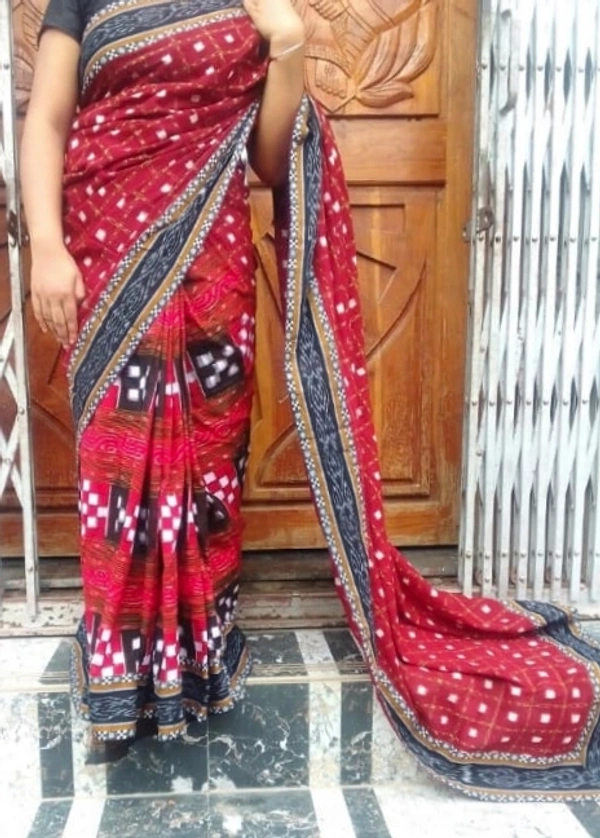 100982 Sambalpuri Handloom Cotton Patchwork Saree With Blause