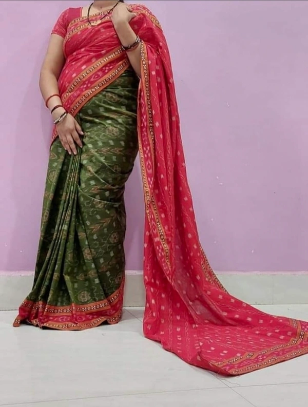 100985 Sambalpuri Handloom Cotton Patchwork Saree With Blause