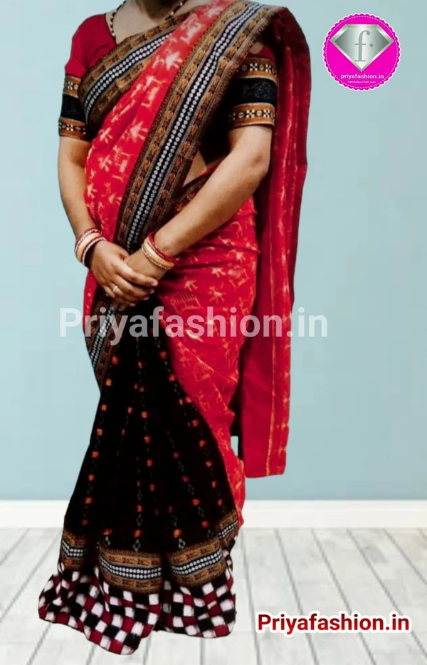 101007 Sambalpuri Cotton Patchwork Saree With Blouse