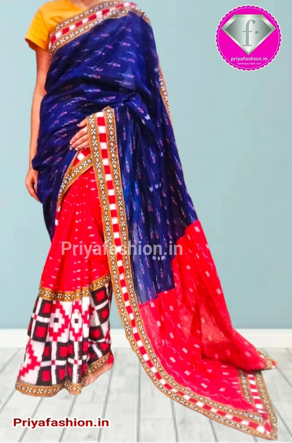 101008 Sambalpuri Cotton Patchwork Saree With Blouse