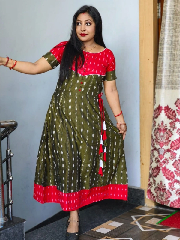 101065 Sambalpuri Handloom Round Kurti ,Anarkali - 34 Chest