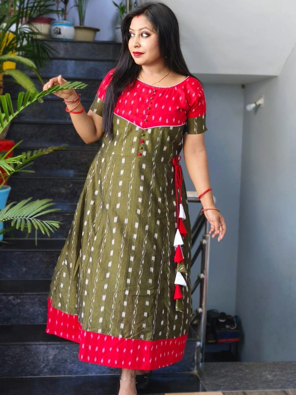 101065 Sambalpuri Handloom Round Kurti ,Anarkali - 34 Chest
