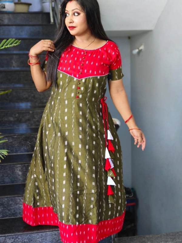 101065 Sambalpuri Handloom Round Kurti ,Anarkali - 34 Chest