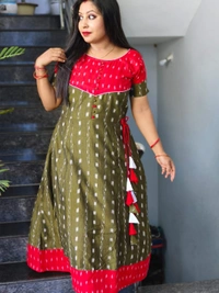 101065 Sambalpuri Handloom Round Kurti ,Anarkali  - 40 Chest