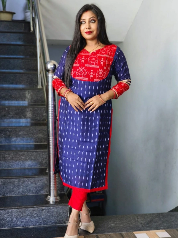 101066 Sambalpuri Handloom Kurti Blue Colour  - 36 Chest