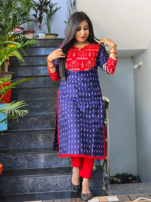 101066 Sambalpuri Handloom Kurti Blue Colour  - 36 Chest