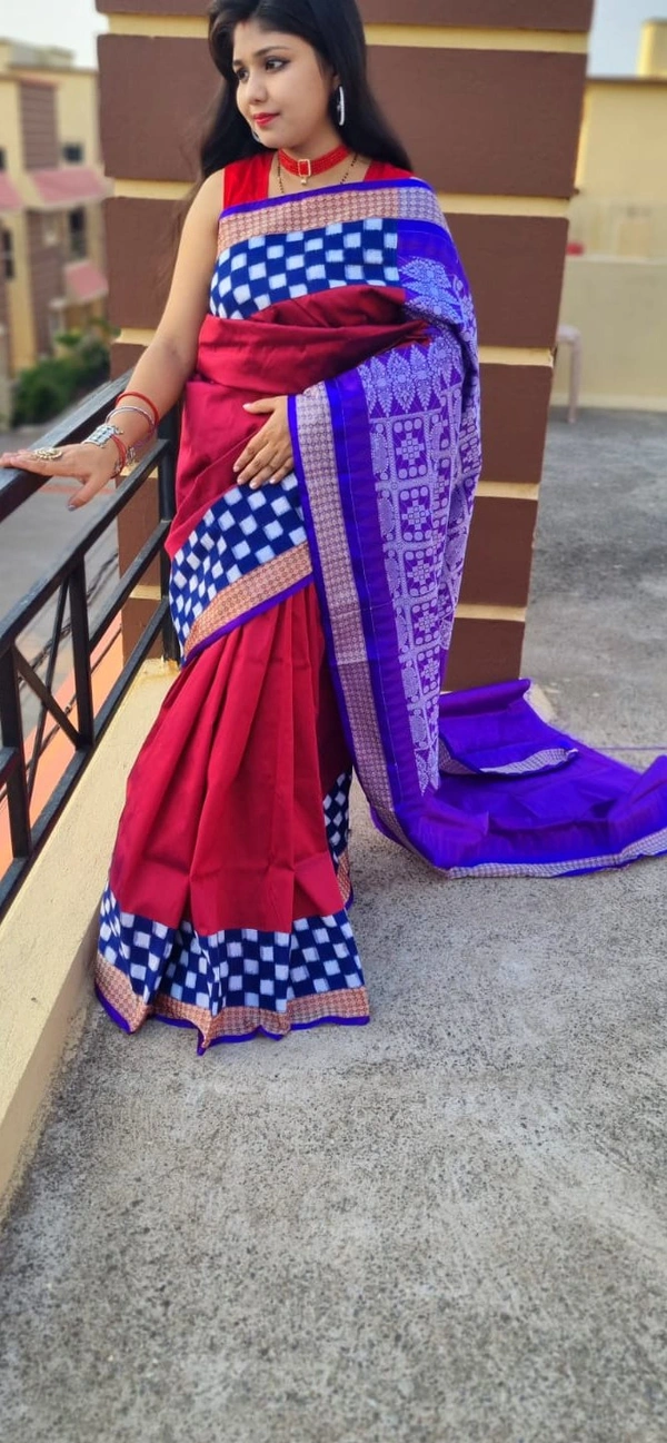 101563 Silk Saree With Sambalpuri Patchwork Border With Blause