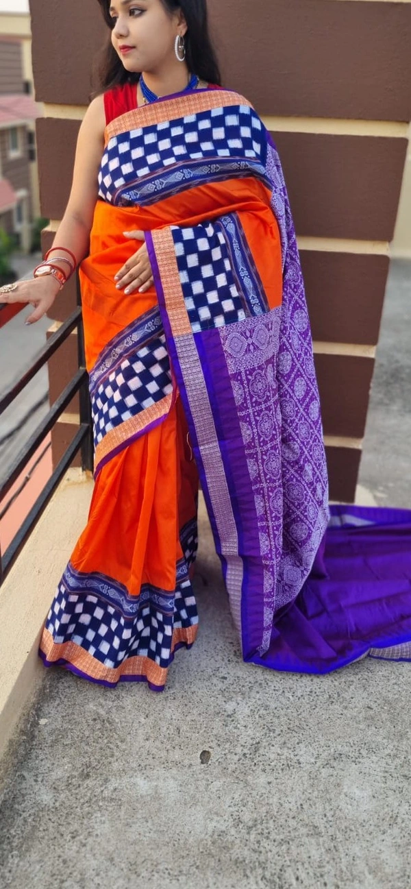 101564 Silk Saree With Sambalpuri Patchwork Border With Blause