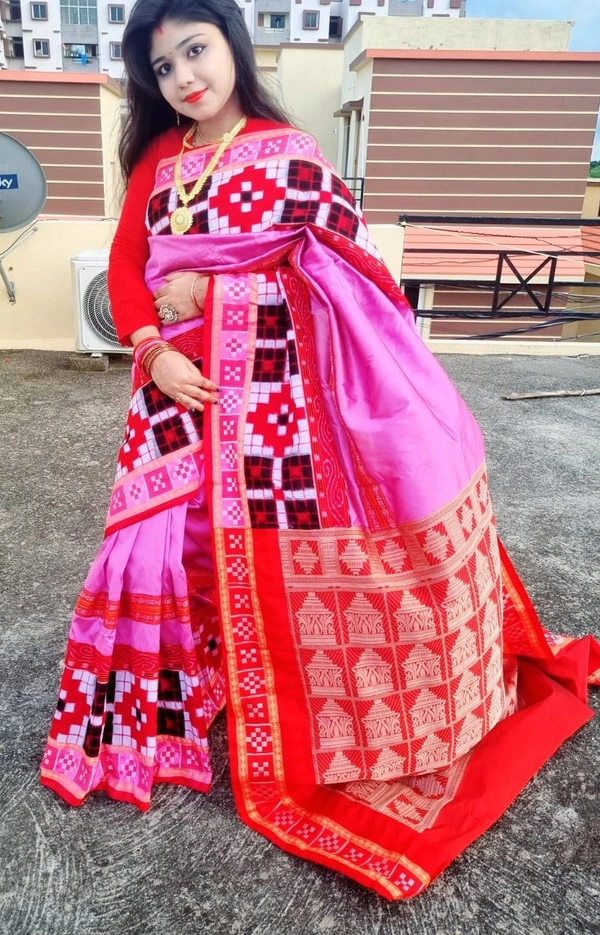 101565 Silk Saree With Sambalpuri Patchwork Border With Blause