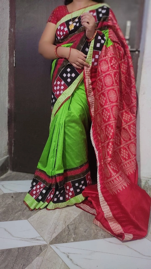 101571Silk Saree With Sambalpuri Patchwork Border With Blause