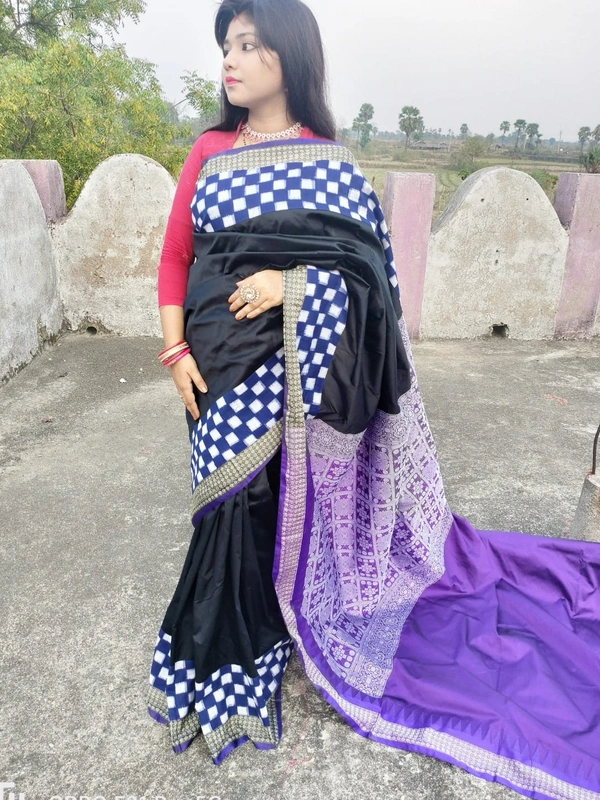 101573Silk Saree With Sambalpuri Patchwork Border With Blause