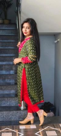 101640 Sambalpuri Cotton Kurti Both Side Same Fabric - Green Leaf, 40