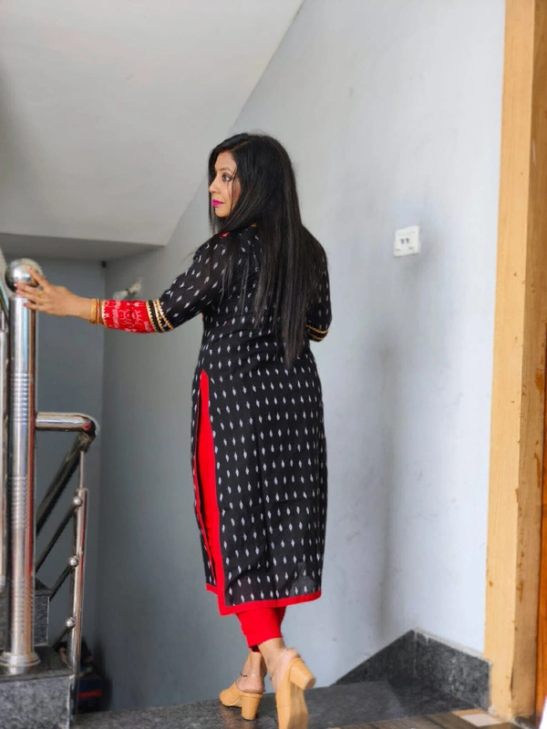 101642 Sambalpuri Cotton Kurti Both Side Same Fabric - Black, 42